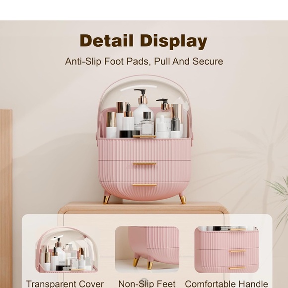 Makeup Organizer for Vanity Cosmetics Skincare Organizers with Lid and Drawers - Picture 2 of 5